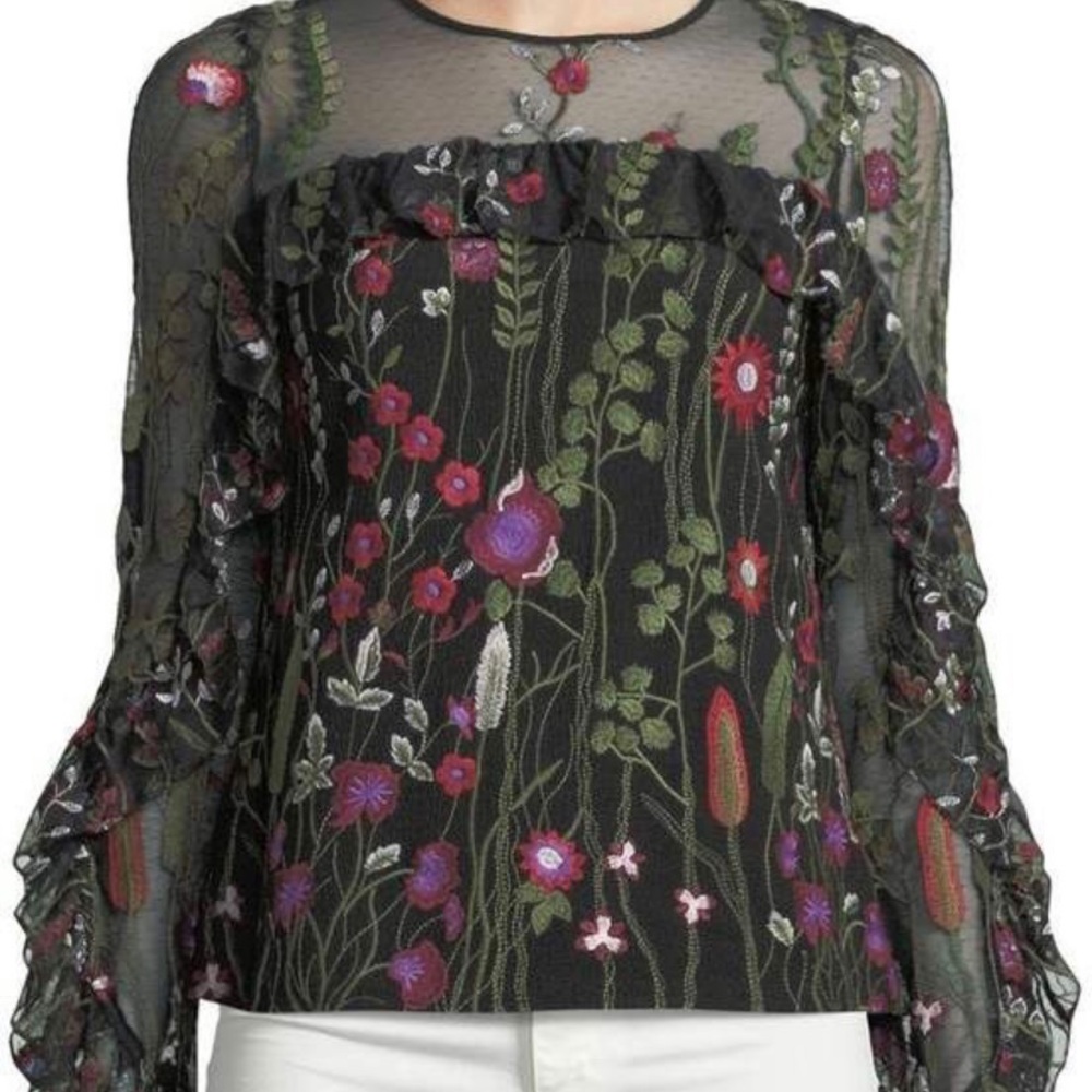 Red Carter Blouse with lace top and flower stitched detail. NWT. Size Sm…